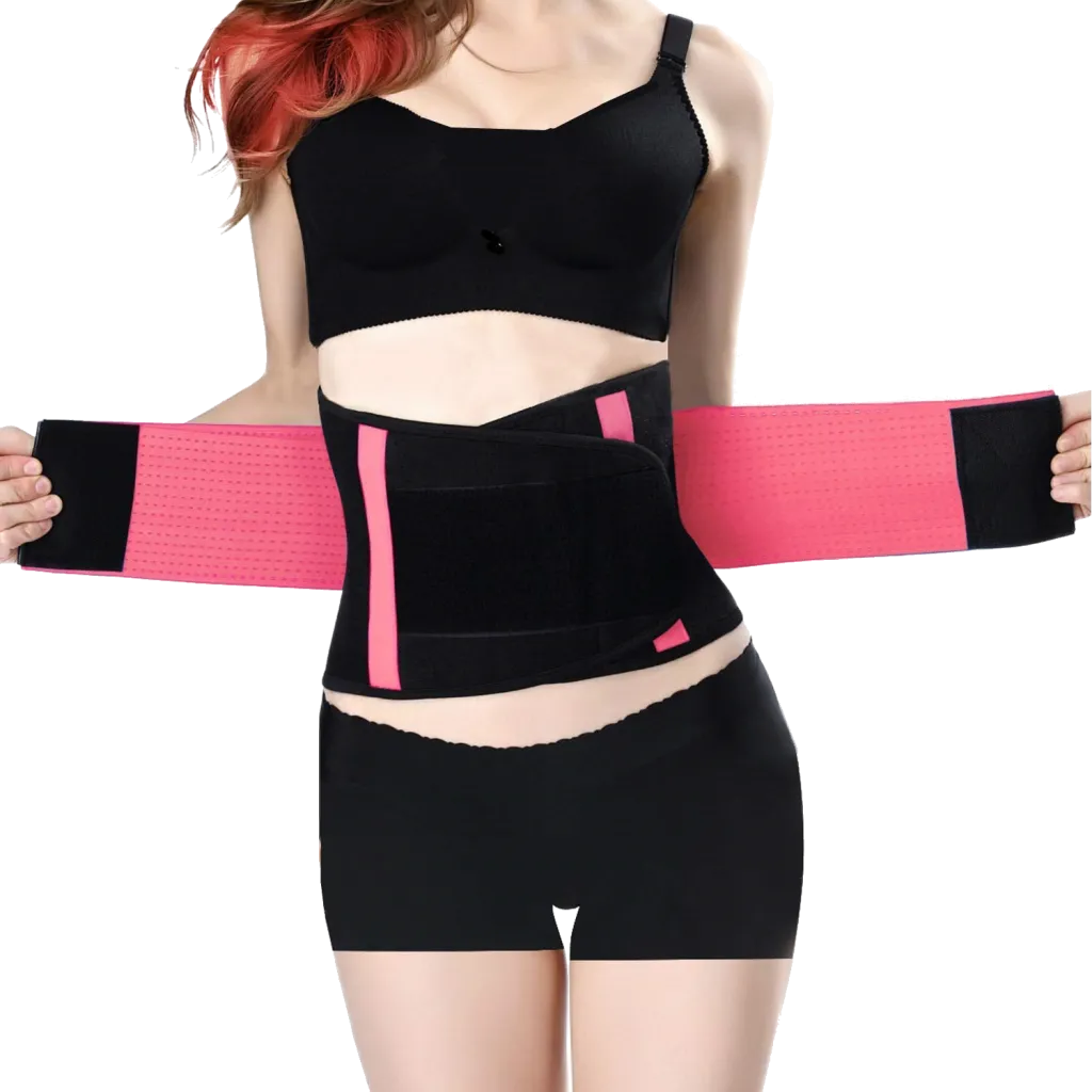 ADA Luxury Unisex Lumbar Support Waist Trainer Slim Belt, Back Brace for Lower Back Pain, Slimming Body Shaper Belt, Waist Trimmer for Weight Loss - Pink