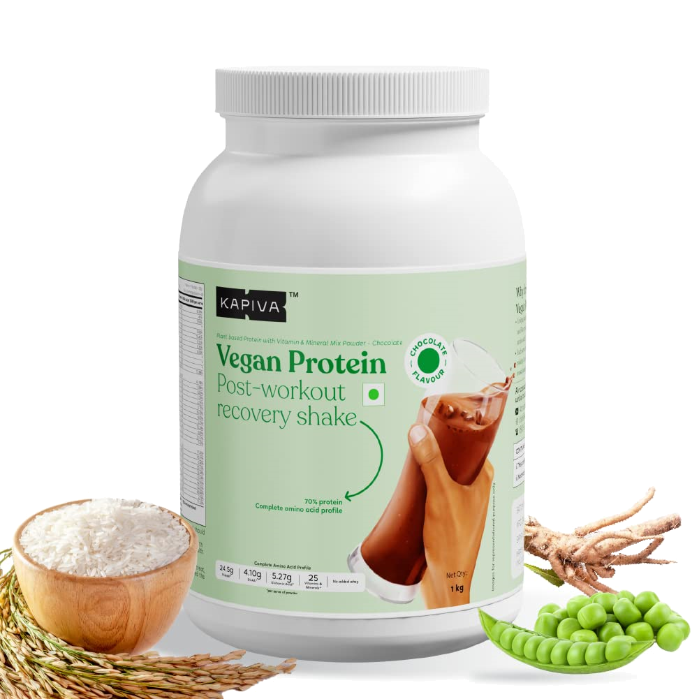 Kapiva Vegan Protein - Chocolate | 24.5g Protein per Scoop | Post-workout Recovery Protein Shake