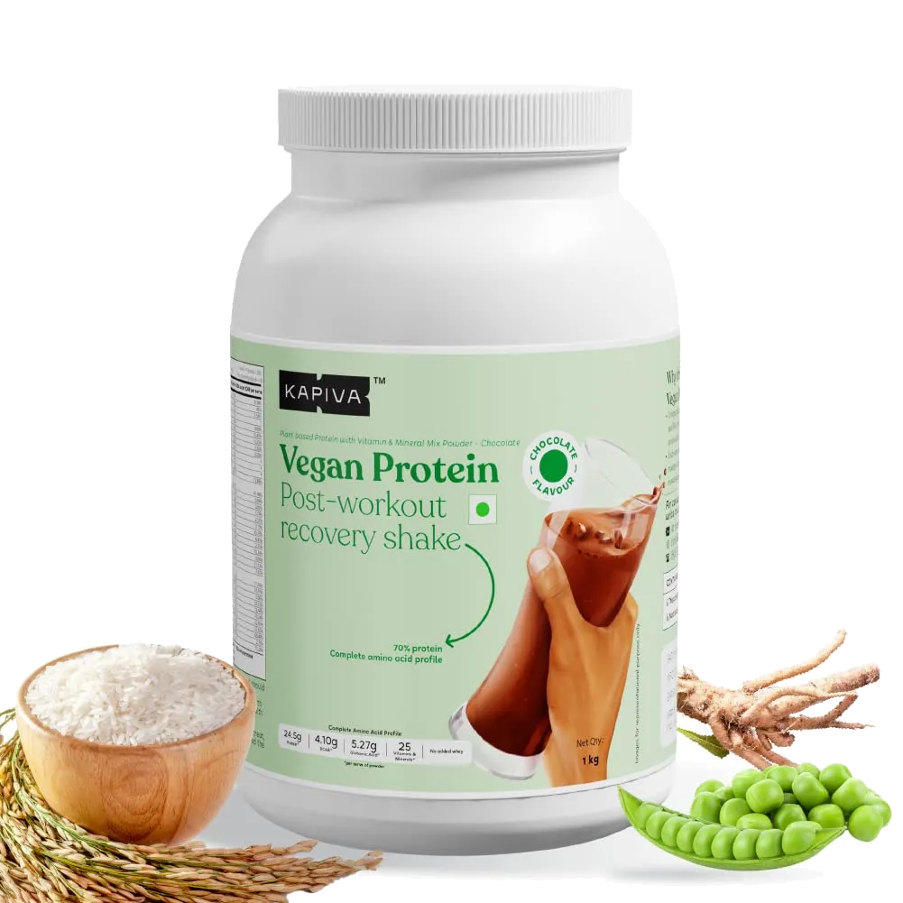 Kapiva Vegan Protein - Chocolate | 24.5g Protein per Scoop | Post-workout Recovery Protein Shake