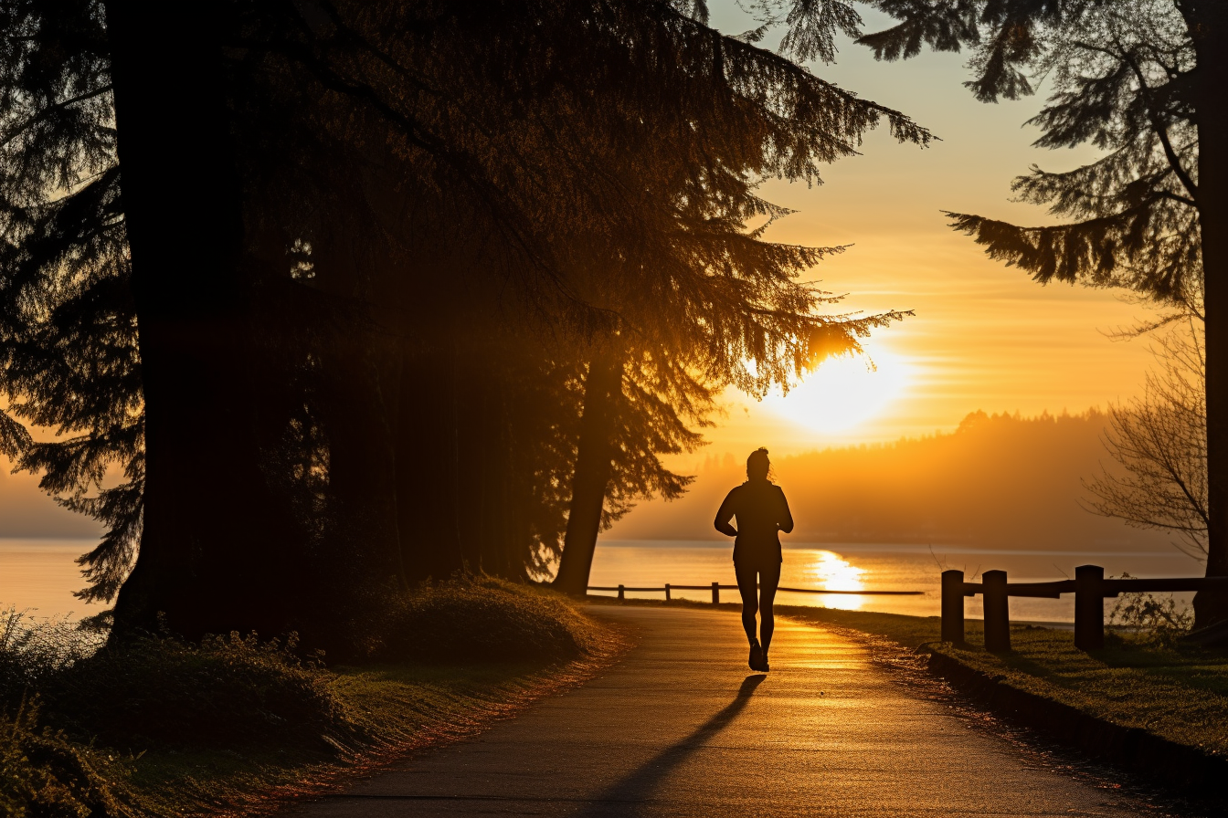 Person jogging at sunrise during detox