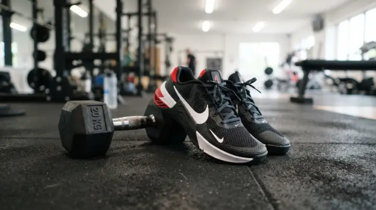 Cross training shoes on gym floor