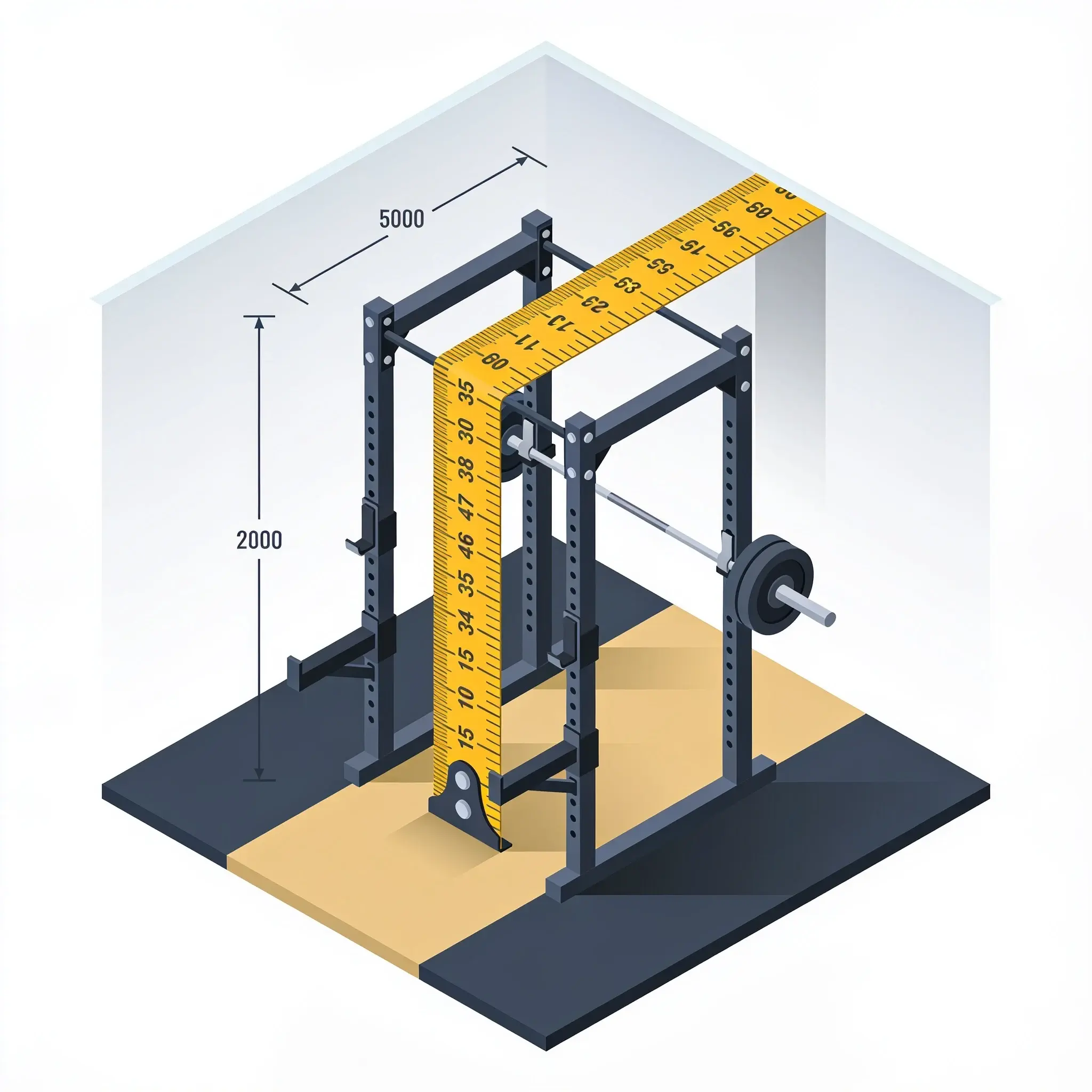 isometric illustration of measuring garage ceiling clearance for a power rack