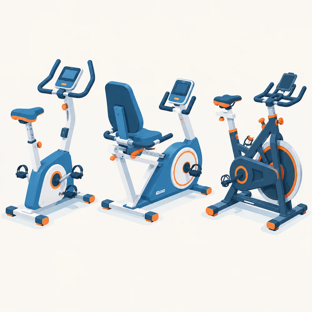 Upright, recumbent and indoor cycling bikes side by side