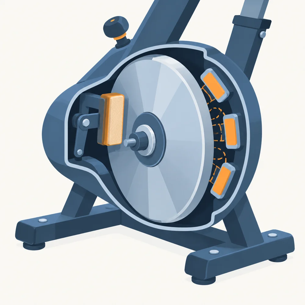 Flywheel cutaway showing a felt pad and magnets
